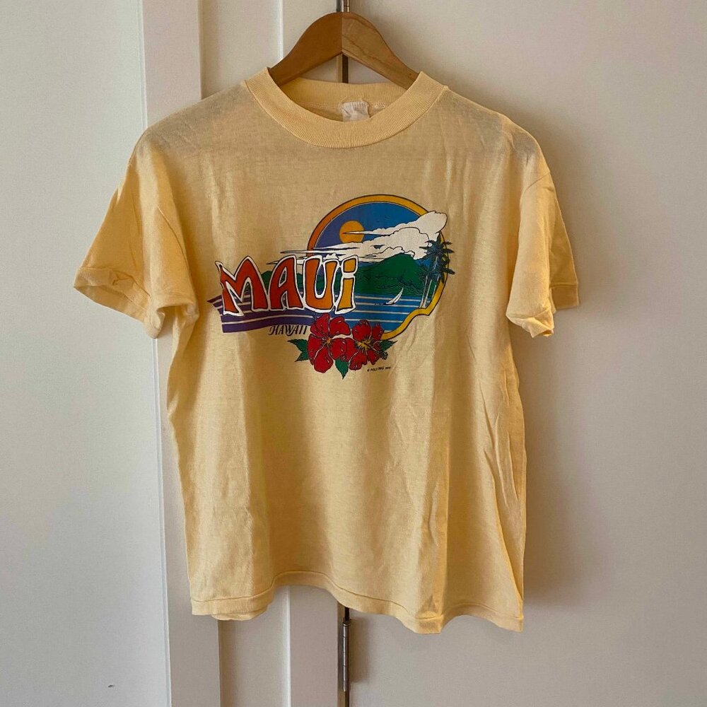 Vintage Hawaii T-Shirt MAUI C Poly Tees 1983 TEE SHIRT 100% cotton large 80s